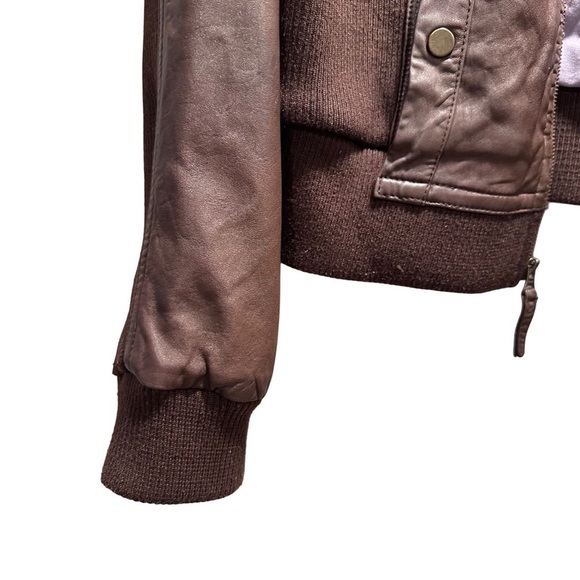 Anthropologie Idra Brown Bomber Leather Jacket Floral Lining Large - Picture 6 of 16